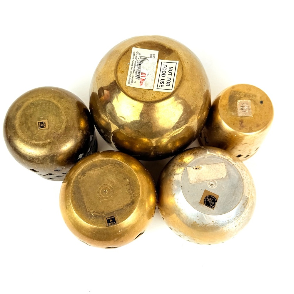 Set Of 5 India Brass Cut Out Candle Holders Lot Various Designs Clover, Duck, - Picture 8 of 11